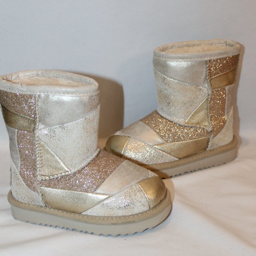 NEW UGG LEATHER PATCHWORK‎ BOOTS TODDLER GIRLS GOLD 7